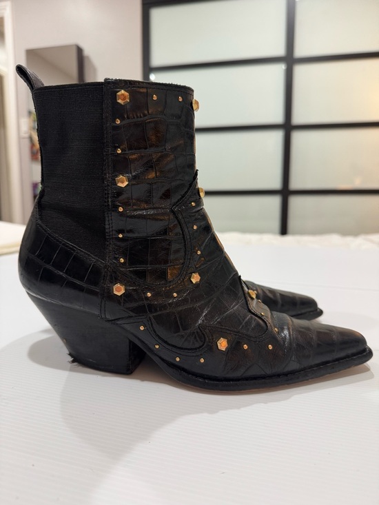 Vince Camuto Shoes - Vince Camuto Black Pointed Western Ankle Boots with Gold Studs
